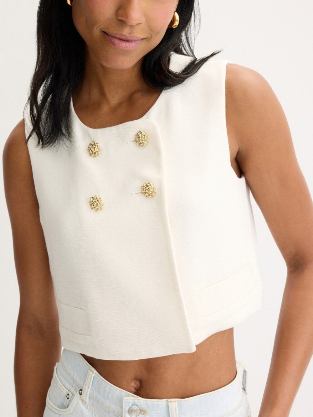 Claudie Pierlot Bertille Top Crew Neck Sleeveless Button Front Size S